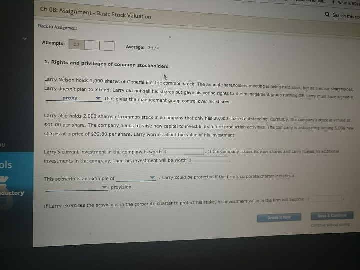  Vs. What is BGS Ch 08: Assignment - Basic Stock Valuation