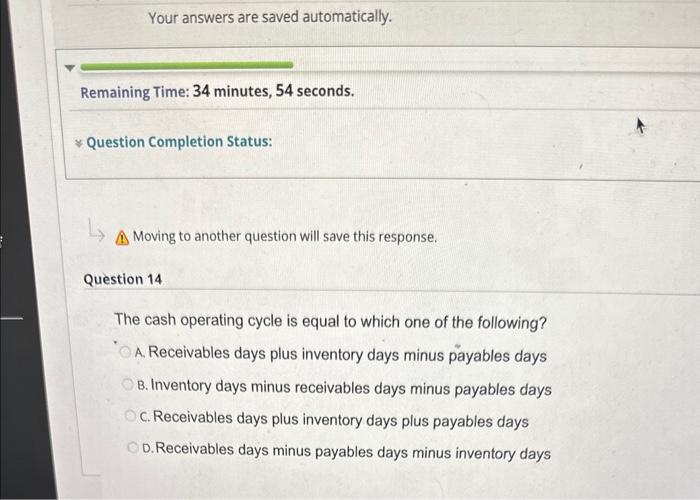  Your answers are saved automatically. Question Completion Status: (1) Moving to