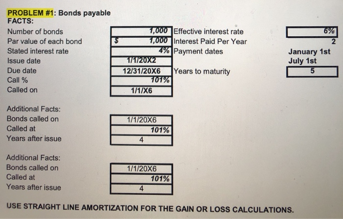  answer what you can thanks 6% PROBLEM #1: Bonds payable FACTS: