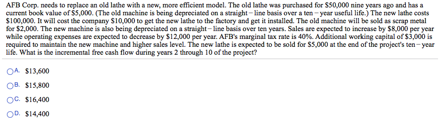 AFB Corp. needs to replace an old lathe with a new,