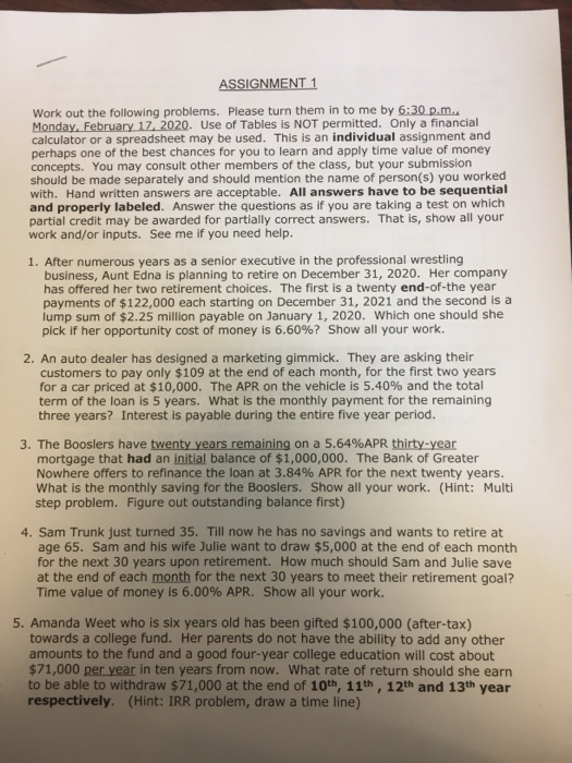  ASSIGNMENT 1 Work out the following problems. Please turn them in