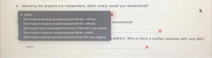 Calculate NPY for each project. Do not round intermediate calculations, Round your