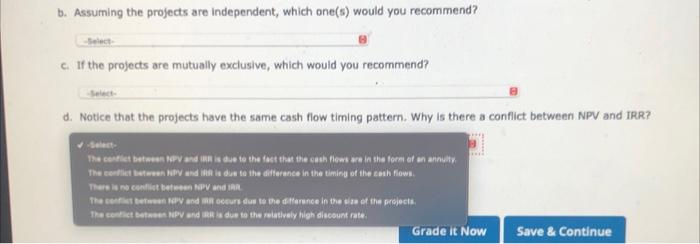 for each project. Do not round intermediate calculations. Round your answers to
