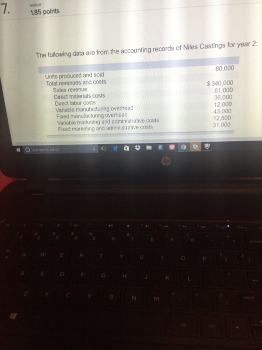  value 1.85 points The following data are from the accounting records