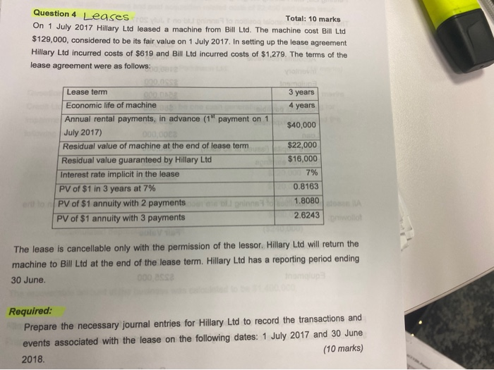 hi can you please help with this question Question 4 Leases Total: