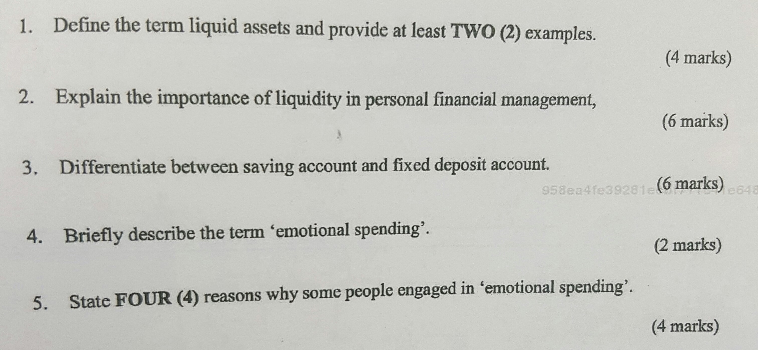 Please answer all the questions above based on the mark that