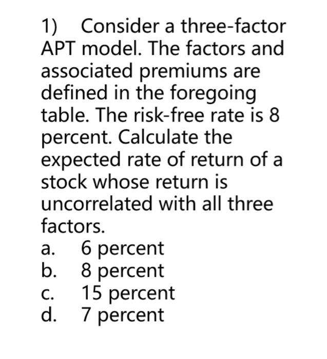 factors and associated premiums are defined in the foregoing table. The risk-free