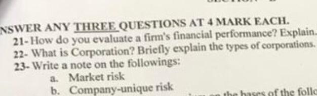 NSWER ANY THREE QUESTIONS AT 4 MARK EACH. 21-How do you