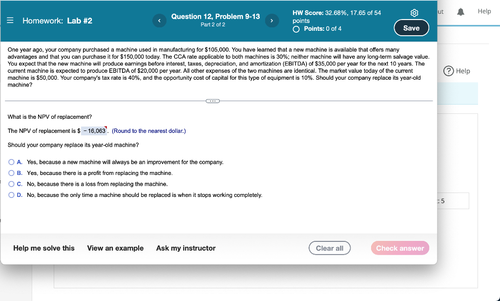 Question 12, Problem 9-13 Part 1 of 2 HW Score: 32.68%, 17.65