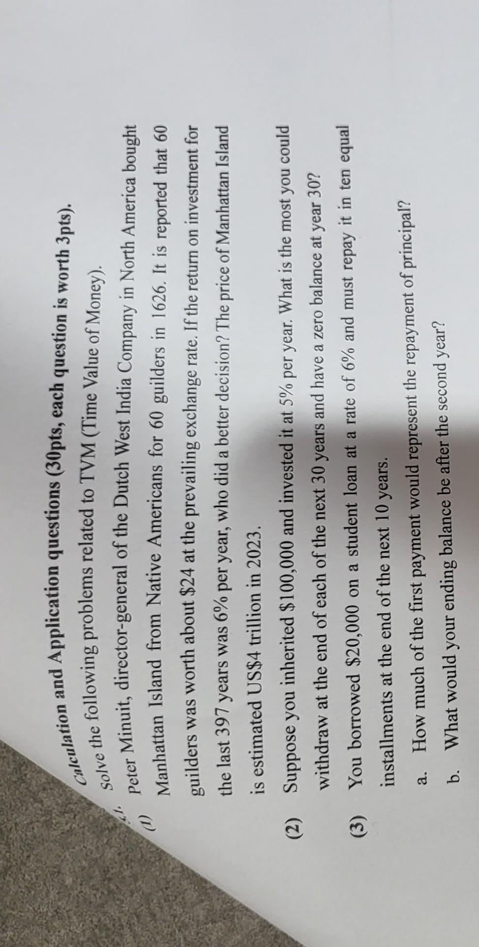  Calculation and Application questions (30pts, each question is worth 3pts). solve