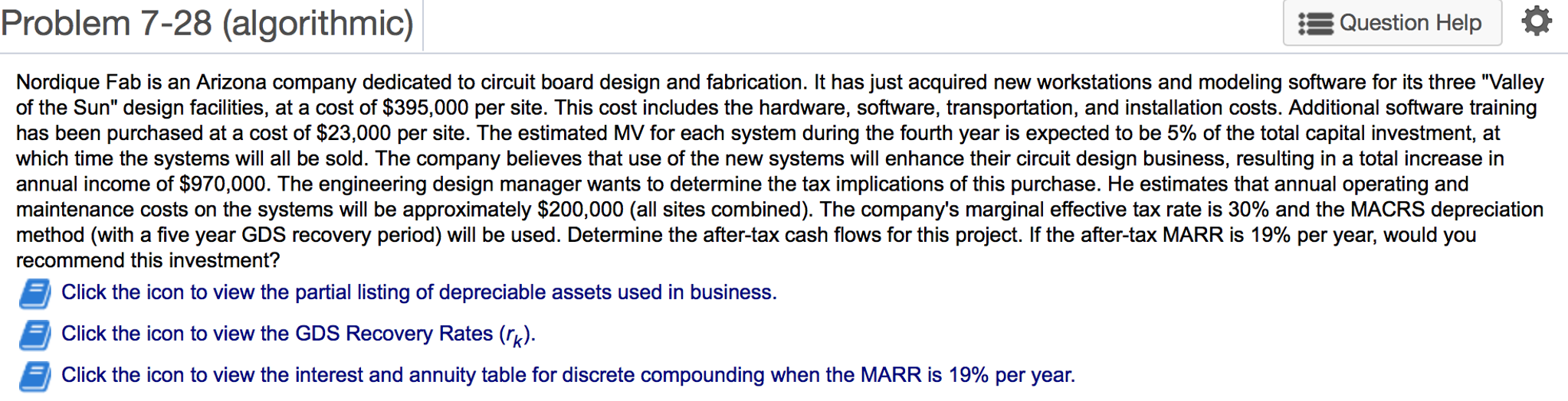  E Question Help Problem 7-28 (algorithmic) Nordique Fab is an Arizona