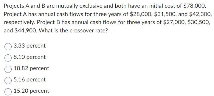  Projects A and B are mutually exclusive and both have an