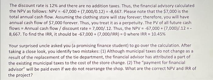 of an up-market clothing store. Because business is down, he is considering