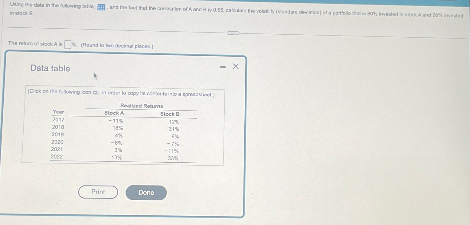  Using the data in the following table, , and the fact