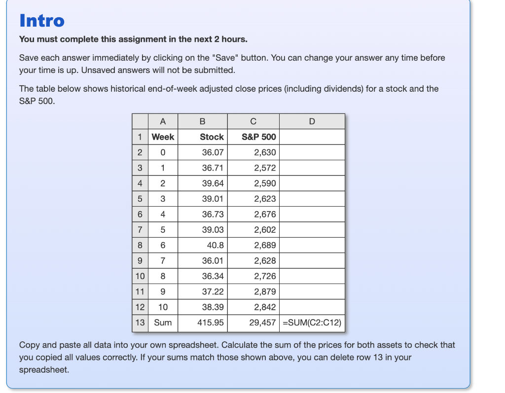  Intro You must complete this assignment in the next 2 hours.