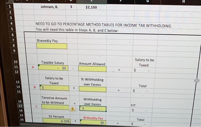 18 & \\ \hline \end{tabular} NEED TO GO TO PERCENTAGE METHOD TABLES