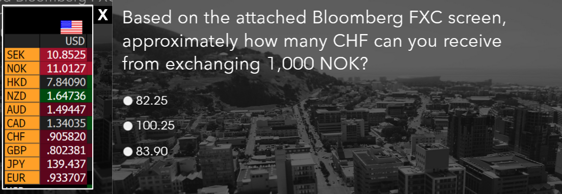  Based on the attached Bloomberg FXC screen, approximately how many CHF