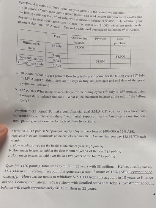  Par Two: 4 questions ((Please round up your answer to the