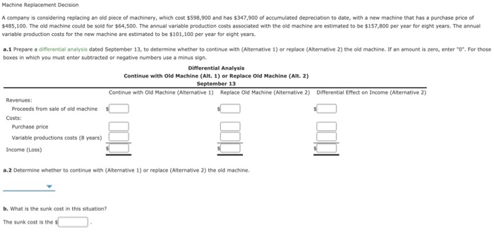  Machine Replacement Decision A company is considering replacing an old piece