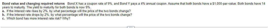  Bond value and changing required returns Bond x has a coupon