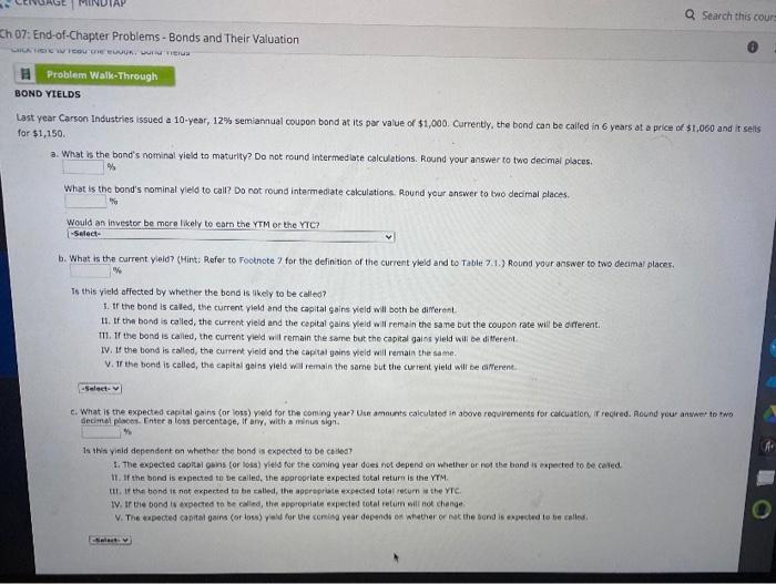  Q Search this cours Ch 07: End-of-Chapter Problems - Bonds and