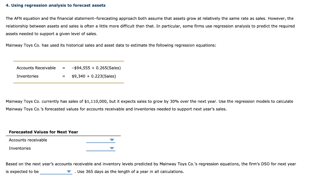  4. Using regression analysis to forecast assets The AFN equation and