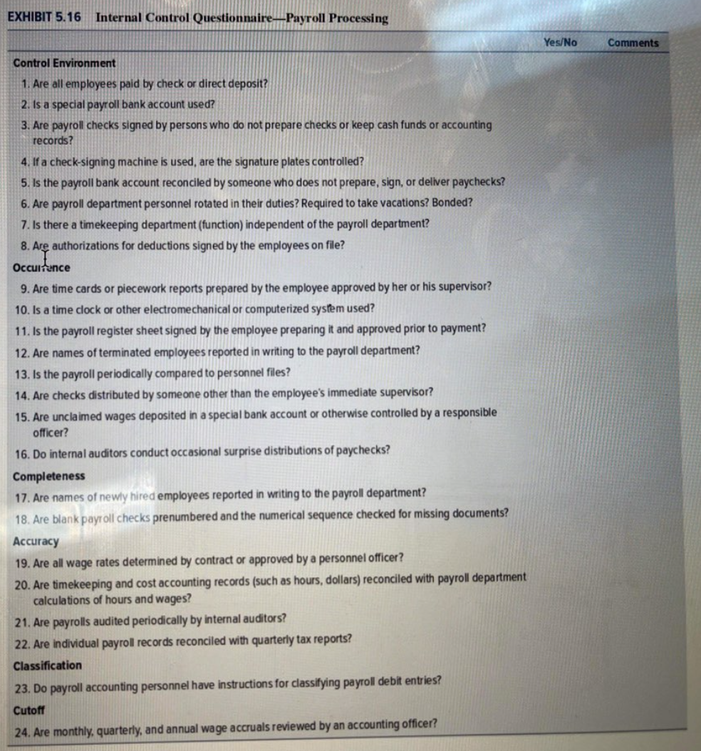 can you answer 5.62 please? Control Environment 1. Are all employees paid