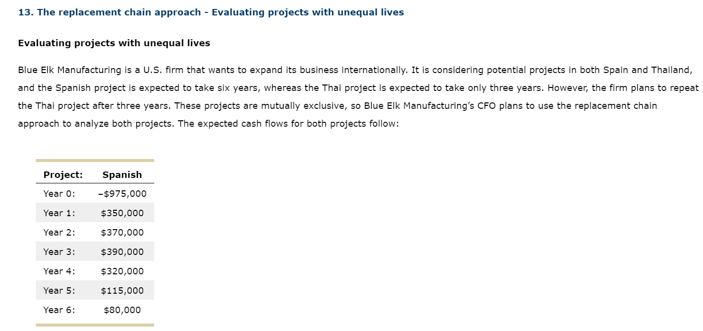  13. The replacement chain approach - Evaluating projects with unequal lives