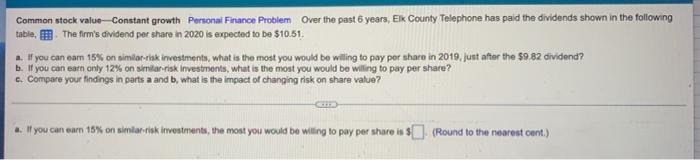 please answer part A, B, and C Common stock value Constant growth