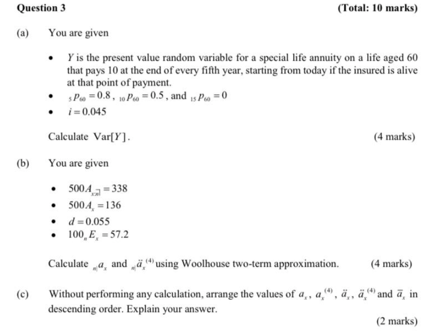 Question 3 (Total: 10 marks) (a) You are given Y is