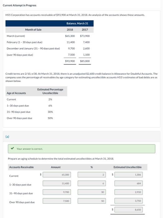 given this information: answer part b) Current Attempt in Progress H55 Corporation