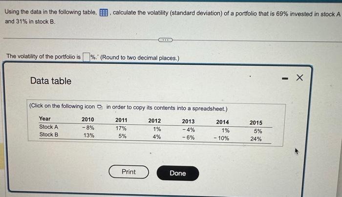  Using the data in the following table, , calculate the volatility