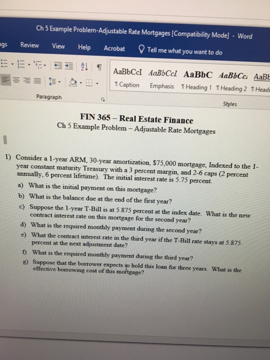  Ch 5 Example Problem-Adjustable Rate Mortgages [Compatibility Mode] - Word Review