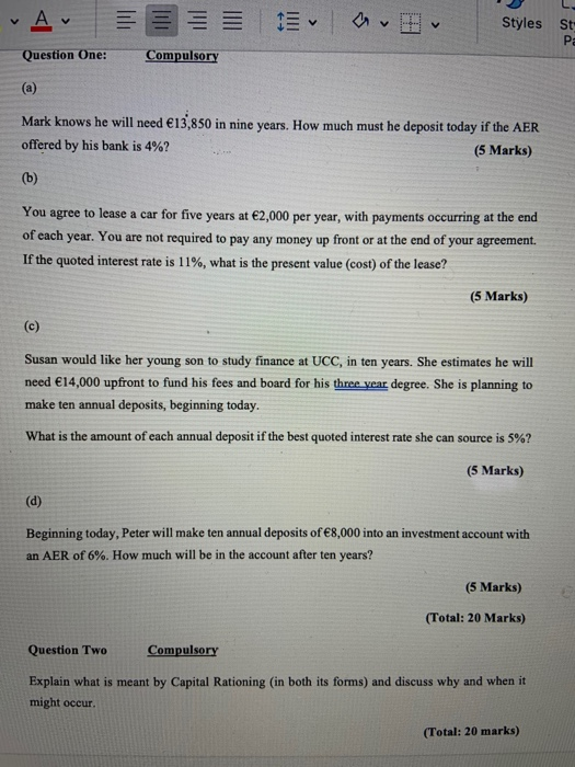  Av SE Styles St Pa Question One: Compulsory Mark knows he