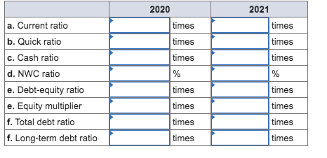 the current ratio for each year. (Do not round intermediate calculations and