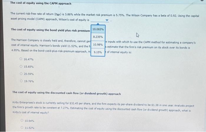  The cost ot equity using the CAPM approach The current risk-free