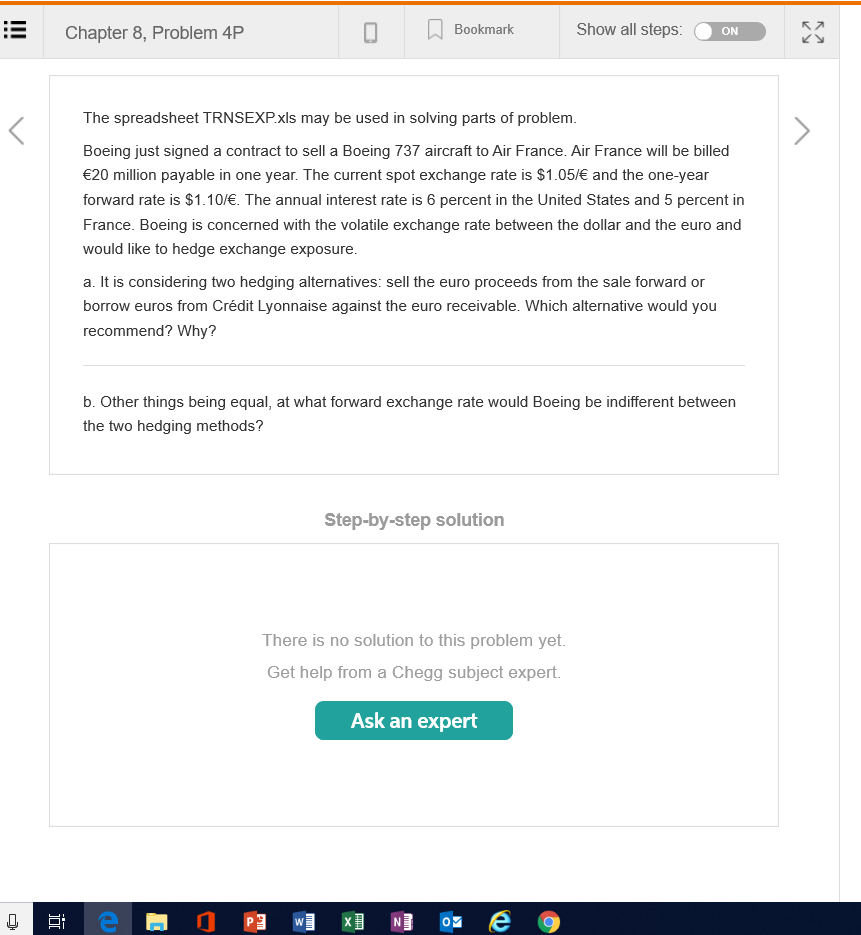  Show all steps: Bookmark Chapter 8, Problem 4P ON The spreadsheet