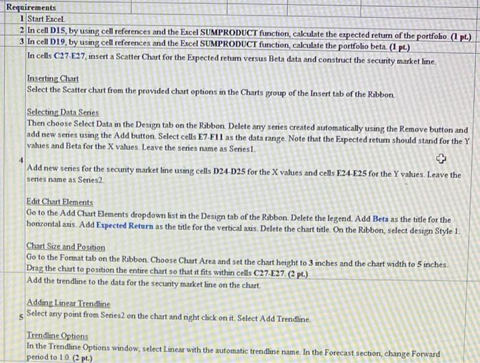 references and the Excel SUMPRODUCT function, calculate the expected return of the
