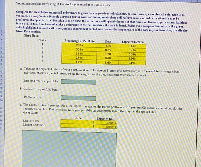 portfolio. In cell D19, by using cell references and the Excel SUMPRODUCT