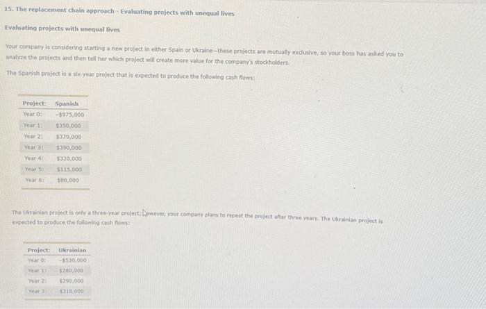  15. The replacement chain approach - Evaluating projects with unequal lives