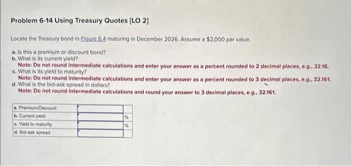  Problem 6-14 Using Treasury Quotes [LO 2] Locate the Treasury bond