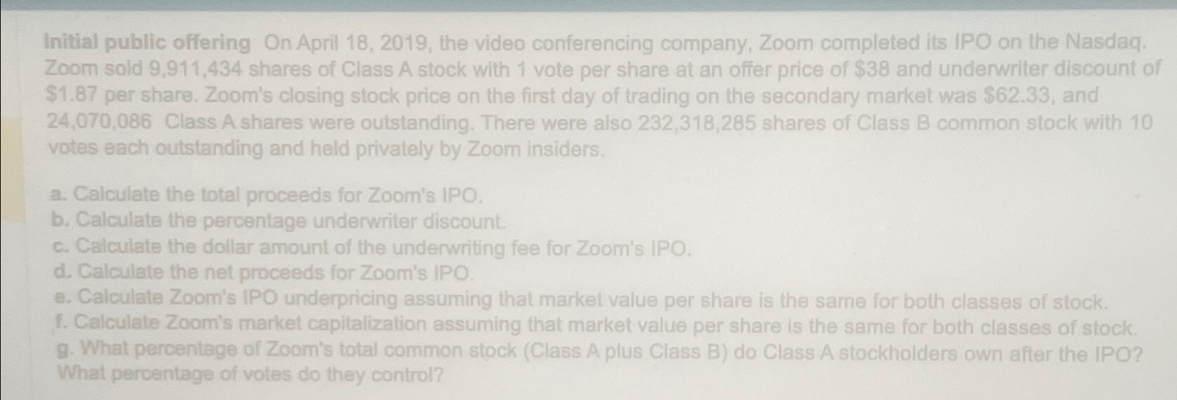  Initial public offering On April 18,2019, the video conferencing company, Zoom