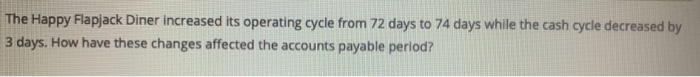  The Happy Flapjack Diner increased its operating cycle from 72 days