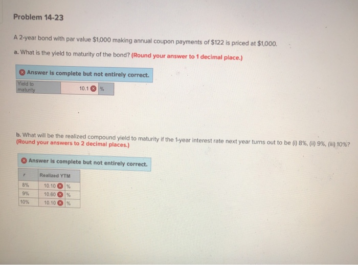  Problem 14-23 A 2-year bond with par value $1,000 making annual