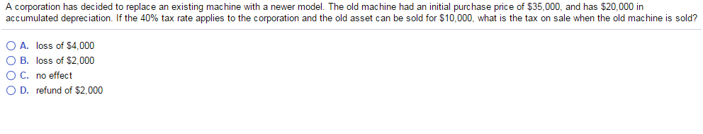  A corporation has decided to replace an existing machine with a