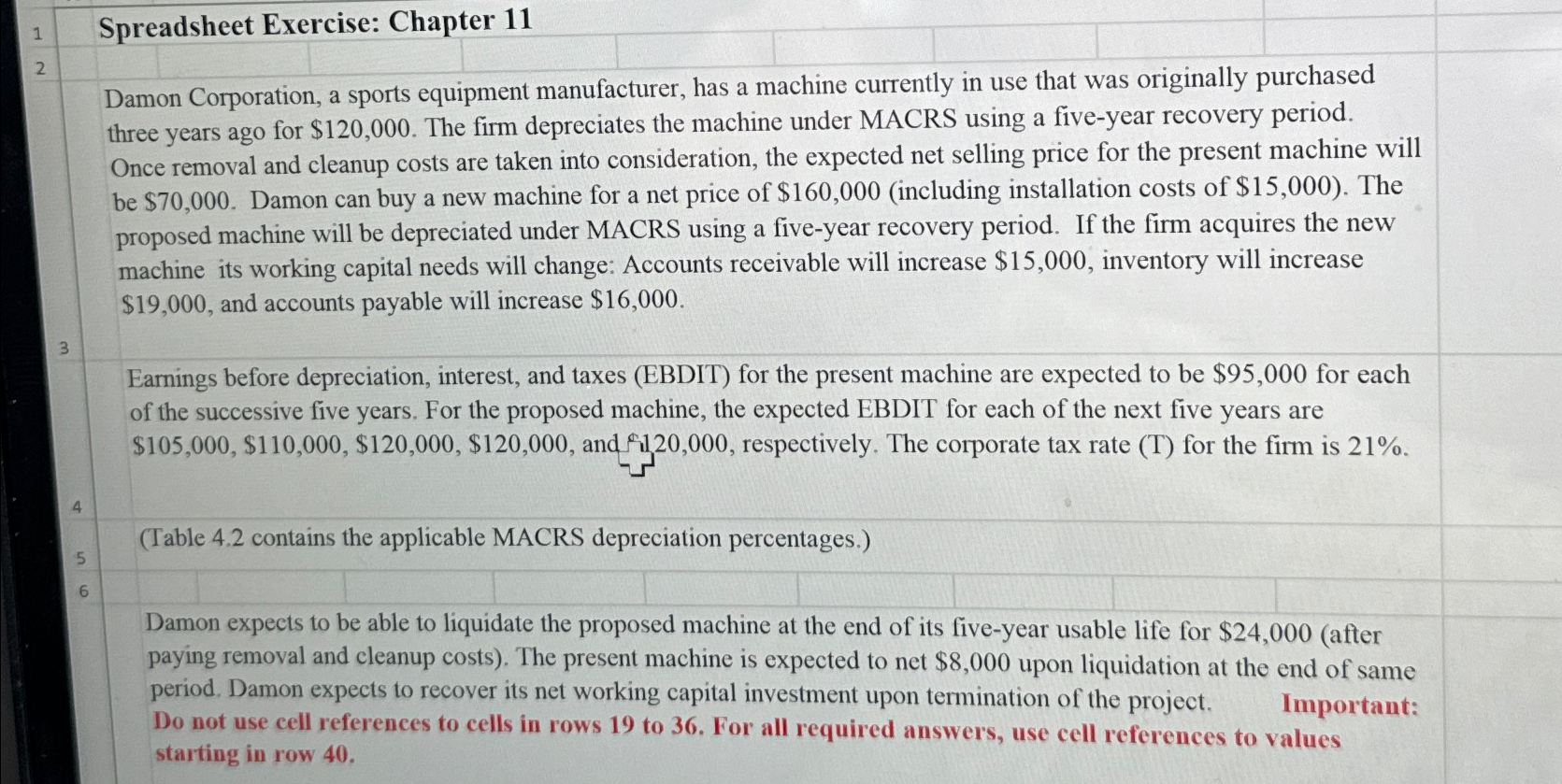  1 Spreadsheet Exercise: Chapter 11 2 Damon Corporation, a sports equipment
