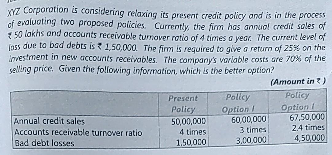 incorrect answer straight report against your answer....10 down votes XYZ Corporation