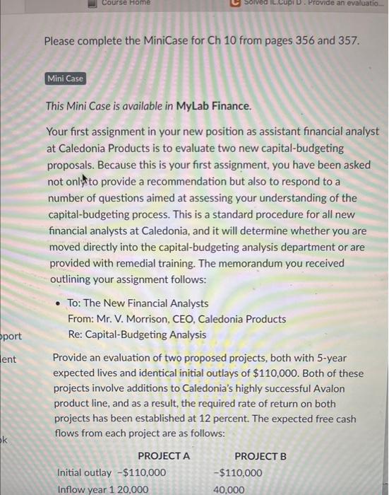  question 8-11 Please complete the MiniCase for Ch 10 from pages