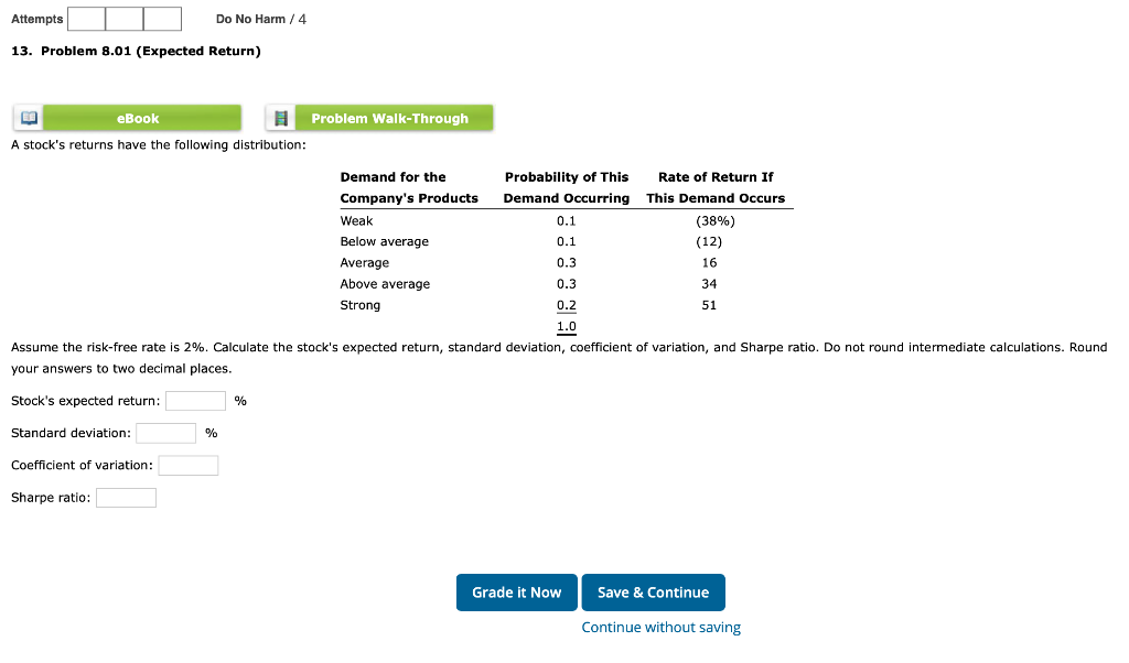  Attempts 13. Problem 8.01 (Expected Return) EA eBook Problem Walk-Through A