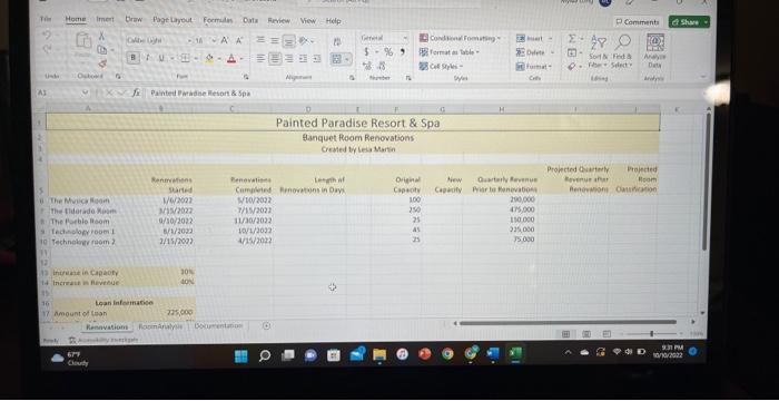 a worksheet to keep track of the renovations being made to the